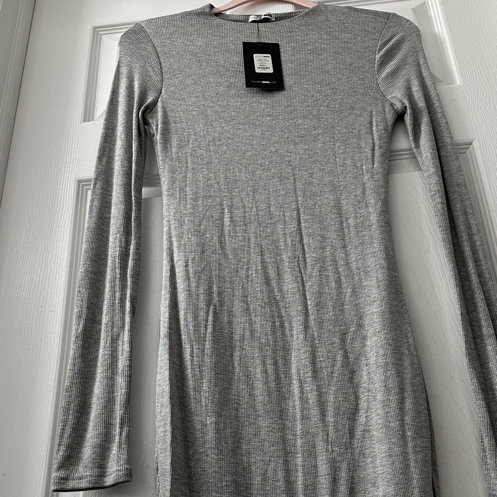 Fashion Nova Light Gray Long Sleeve Dress